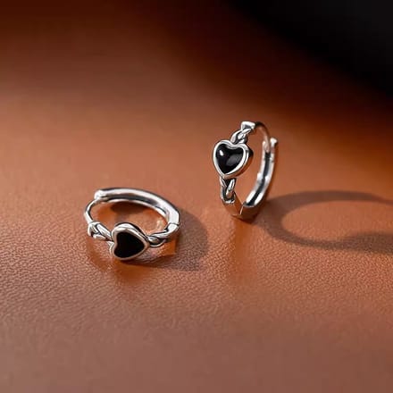 Gading® dames klapoorringen met zwart hartje-15mm-zilver 925