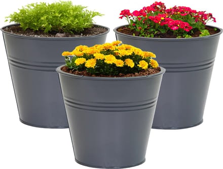 Mega Collections plantenpot/bloempot Bob - 3x - zink - antraciet - D13 X H12 cm