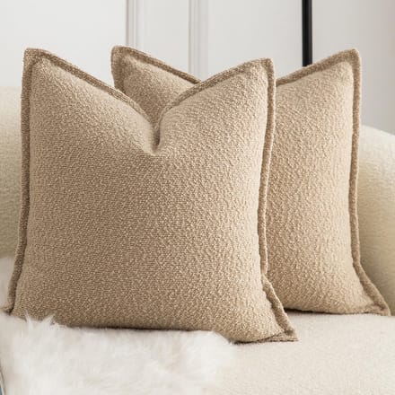 Set van 2 Decoratieve Sierkussenslopen met Geweven Textuur, Camel Kleur, 65x65 cm