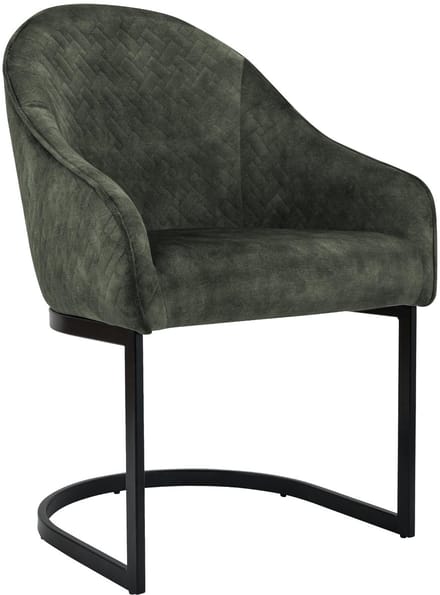 CLP Jarik Eetkamerstoel - met armleuning - Modern - Metalen Frame - Belastbaar tot 140 kg - Fluweel/donkergroen