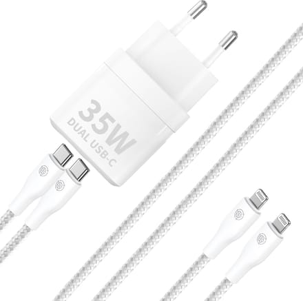Usb C Adapter 2 Poorten - Dubbele usb C Snellader - Oplader geschikt voor iPhone 14 13 12 11 X - 1 Meter