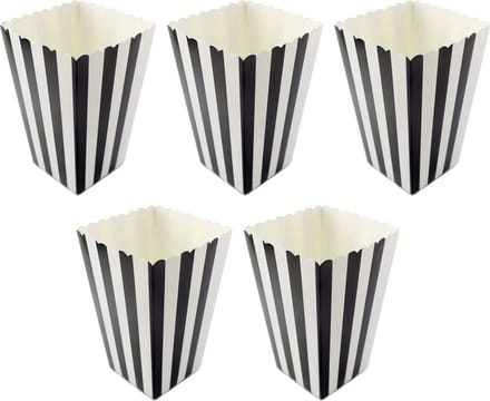 DW4Trading Popcorn Bakjes Zwart Wit Gestreept - Karton - Amerikaans Feestje - 5 Stuks