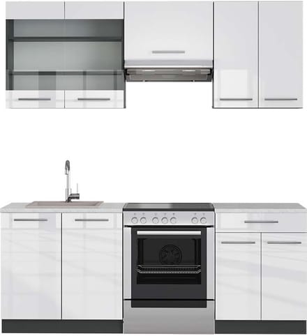 Vicco Fame-Line Complete keukeneenheid – 200 cm, WB Marmer Wit hoogglans/antraciet