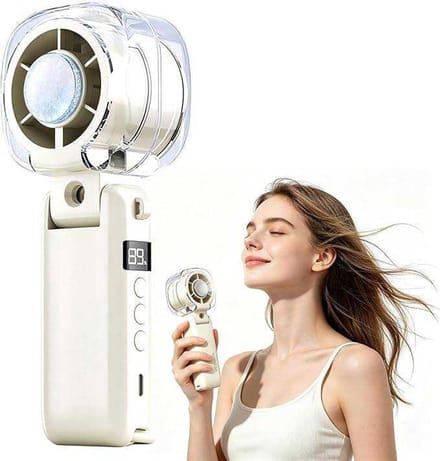LISM-Handventilator met sproeifunctie en LED-display, stille werking, compact formaat, oplaadbaar, mini-draagbare ventilator, ideaal als zomercadeau.