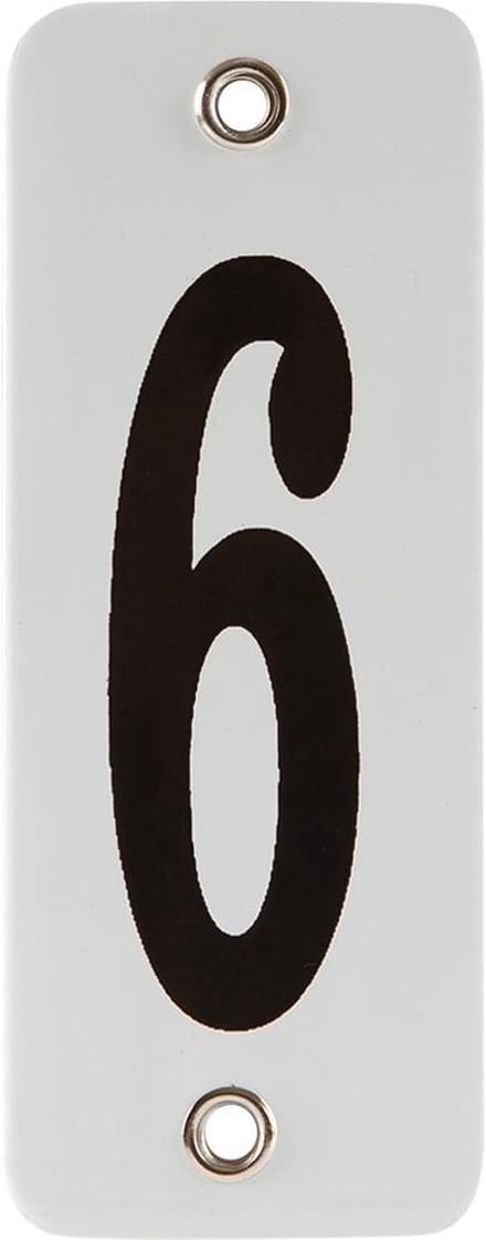 Emaille koppelbaar huisnummer wit nr. 6