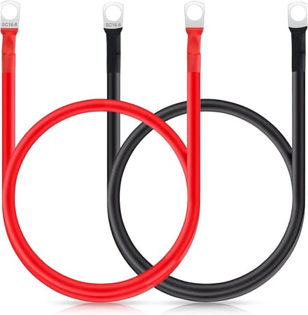 2 stuks Accukabels 12V 50cm 16mm2 Koper met M8 Ringklemmen Rood Zwart