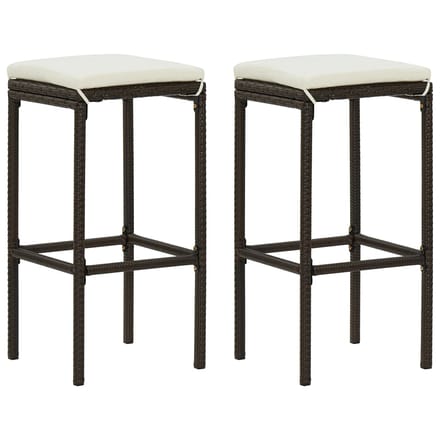 vidaXL - Barkrukken - met - kussens - 2 - st - poly - rattan - bruin