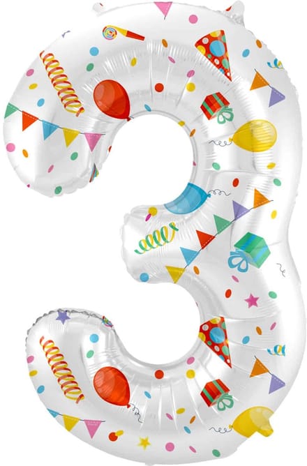 Folieballon Cijfer 3 Joyful Party - 86 cm
