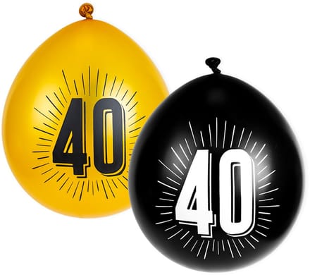 Ballonnen met getal | 40 jaar | 8 stuks | Zwart en Goud