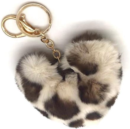 Dielay - Sleutelhanger Fluffy Hart - Panter - 9x10 cm - Beige