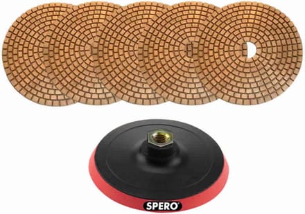 125mm - Complete set koper diamant polijstpads incl. 10mm Foam Padhouder - Beton, Terrazzo & Hardsteen - SPERO