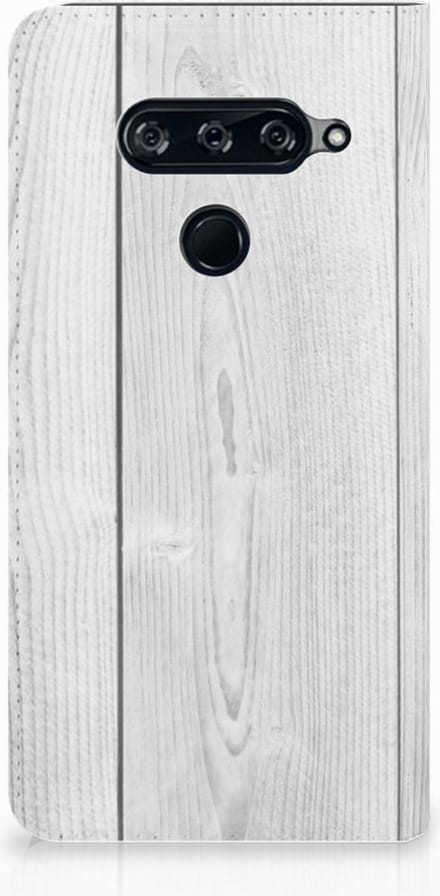 LG V40 Thinq Book Wallet Case White Wood