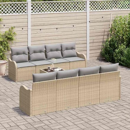 vidaXL - Tuinbank - Set - 9 - st - 6-zits - Beige - poly - rattan