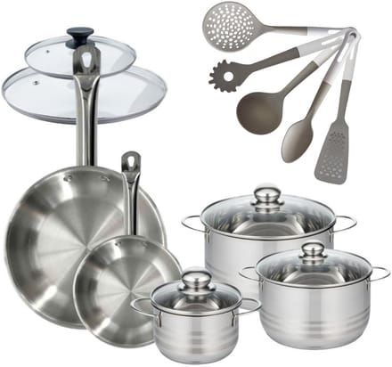 Set RVS Pannen 20/28 cm Eterna & RVS Kookpotten 16/20/24 cm Zonder PFAS Fackelmann Eterna