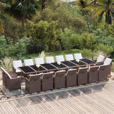 vidaXL - 19-delige - Tuinset - met - kussens - poly - rattan - bruin