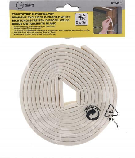 Benson Tochtstrip D-Profiel 2 x 3 meter - Wit