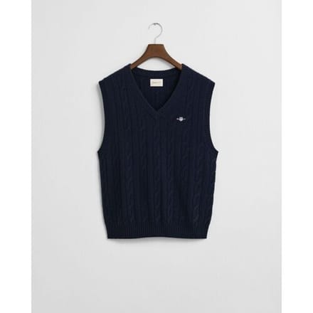 Gant Spencer Soft Lambswool Cable V-Neck Avond Blauw / male