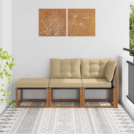 vidaXL - 3 - st - Modulaire - buitensofa-eenheden - Natuurlijk - en - Beige