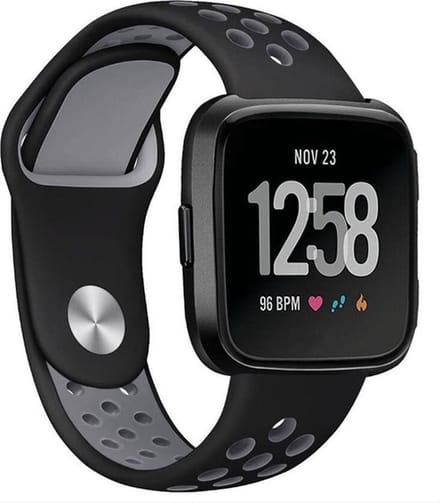 Shop4 - Fitbit Versa Bandje - Siliconen Zwart Grijs