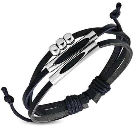 Amanto Armband Djustin B - Leer - Bolletjes - 16mm - 20cm (aanpasbaar)