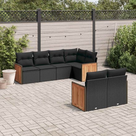vidaXL - 7-delige - Loungeset - met - kussens - poly - rattan - zwart