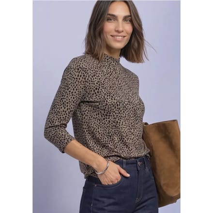Shirt met 3/4-mouwen, col en print