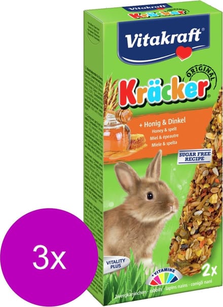 Vitakraft Konijn Kracker - Konijnensnack - 3 x Honing