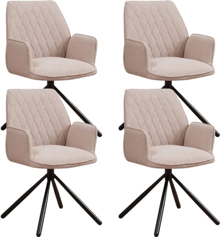 Dimehouse Set van 4 Draaibare Eetkamerstoelen Novan Beige Bouclé – 180° Draaibaar - Stof - Scandinavisch & Basic