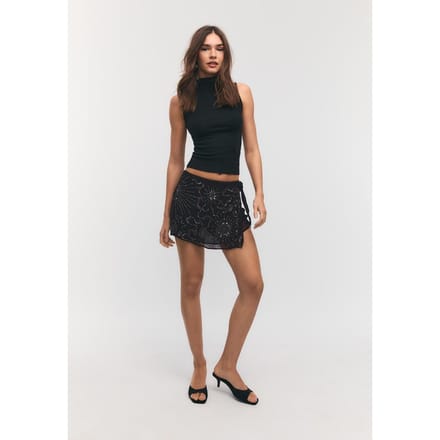 Stradivarius Geborduurde mini pareo broekrok  Zwart M