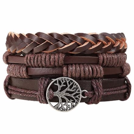 Fako Bijoux® - Leren Armband - Leder - Set Vintage - Levensboom