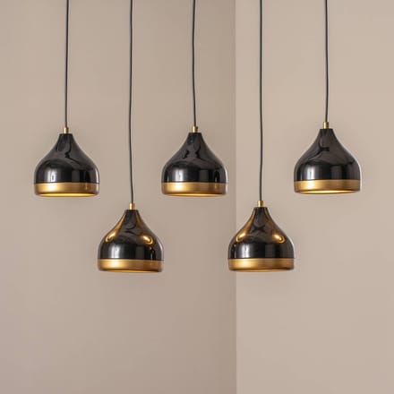 Opviq Hanglamp Yildo, zwart/goud, 5-lamps. Lengte 111 cm