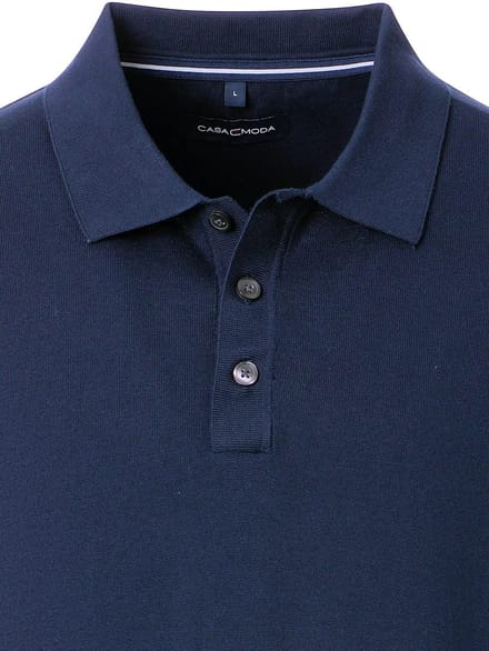 Gebreid Katoen Poloshirt 3 Knoops Blauw Casa Moda - L