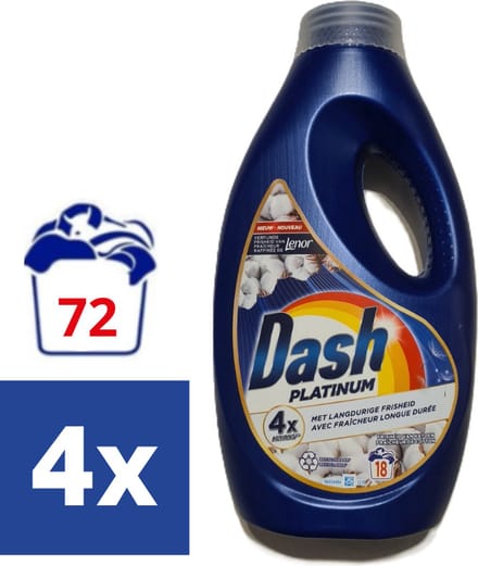 Dash Vloeibaar Wasmiddel Platinum Frisheid van Katoen - 4 x 810 ml (72 wasbeurten)