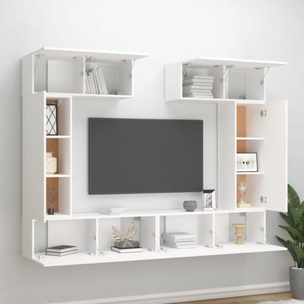 vidaXL - 6-delige - Tv-meubelset - bewerkt - hout - wit