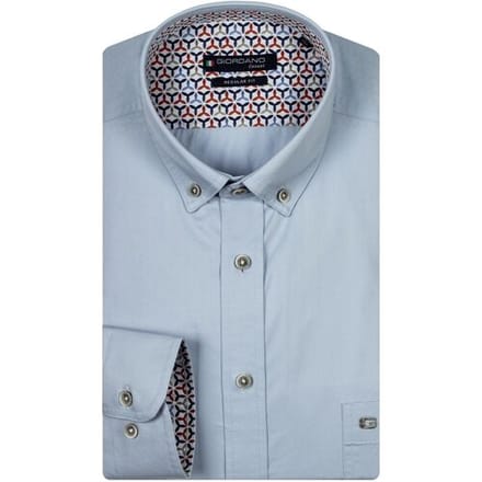 Giordano Overhemd Ivy Uni Color Washed Fine Twill Contrast Pattern Licht Blauw / male