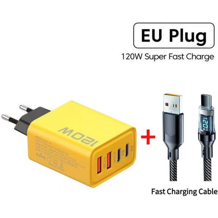 120W 4-poorts telefoonladeradapter 2 USB + 2 Type C PD Snel opladen mobiele telefoon USB-laderadapter voor iPhone Huawei Samsung EU Plug