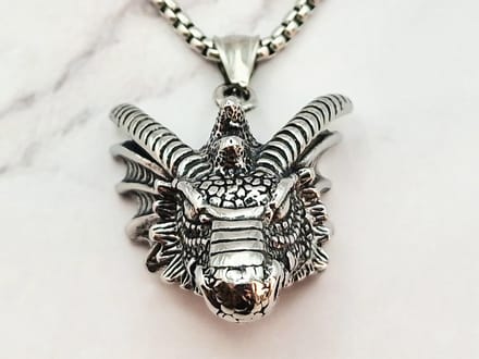 Mei's - Viking The Dragon - ketting heren - draak - RVS zilver - 60 cm