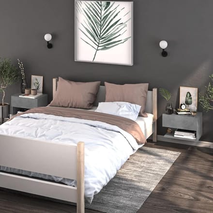 Wandgemonteerd Nachtkastje Met Lade en Open Plank – 2 Stuks – Beton Grijs