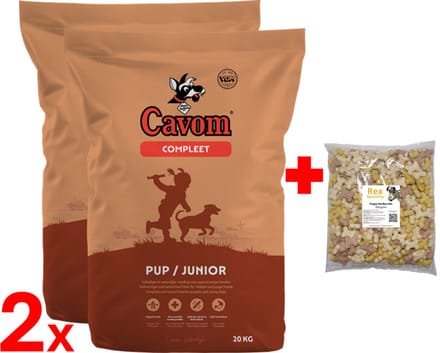 Cavom compleet Pup/Junior - geperste brokken - 2x 20kg met puppykluifjes