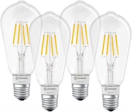 4 x LEDVANCE Smart LED-lamp met Bluetooth Mesh-technologie, E27-fitting, dimbaar, warm wit (2700K), bestuurbaar met Alexa, Google en Apple