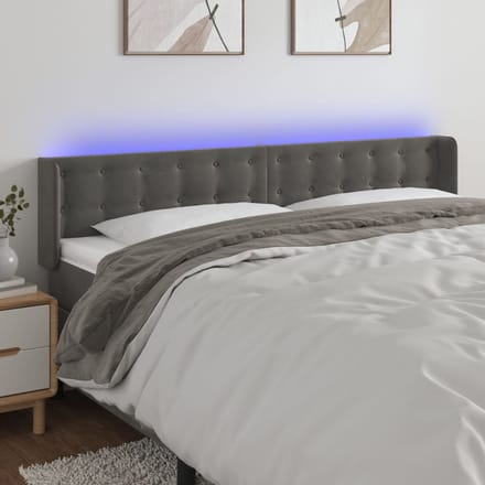 vidaXL - Hoofdbord - LED - 203x16x78/88 - cm - fluweel - donkergrijs