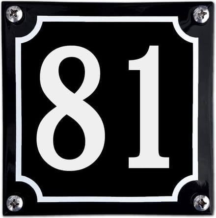 Zwart emaille huisnummer  - 81