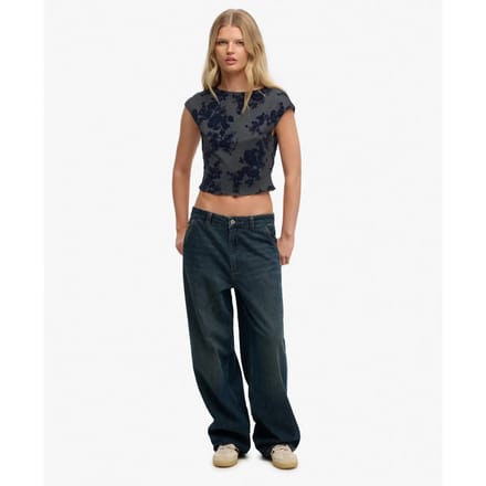 Superdry Flocked Mesh Top met Korte Mouwen Blue Grootte: 36