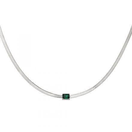 Ketting - Collier - Squared Beads - Zilverkleurig - Groen