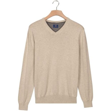 Baileys Trui Uni Color Cotton V-Neck Single Knit Kitt / male