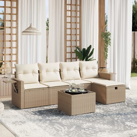 vidaXL - 6-delige - Loungeset - met - kussens - poly - rattan - beige
