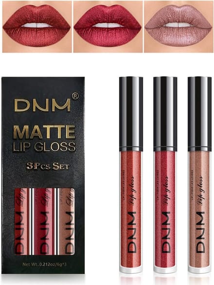 3-Delige Matte Glitter Lippenstift & Lipgloss Set - Langhoudende Nude Make-up
