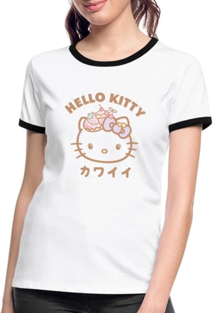 Hello Kitty Kawaii Stijlen Met Sterren Vrouwen Contrast Shirt