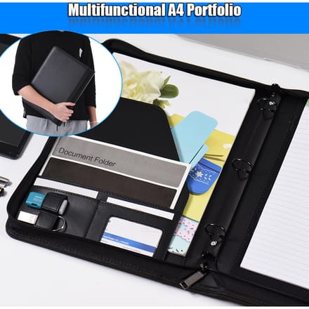 Multi fonctionnel Pro A4 zippé Business Padfolio conférence dossier porte-documents organisateur black