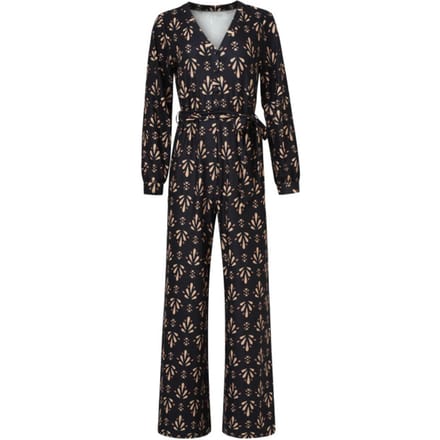 Smashed Lemon Stretchstof ornament geprint jumpsuit in zwart en camel |